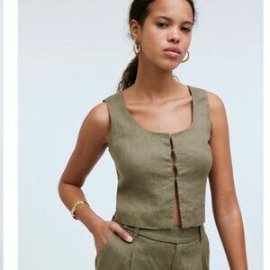 Madewell Scoopneck Crop Tank in 100% Linen, Green size 0